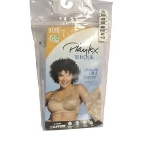 Playtex 18 Hour Ultimate Lift Support Bra Womens 42D Nude Wirefree Full Coverage